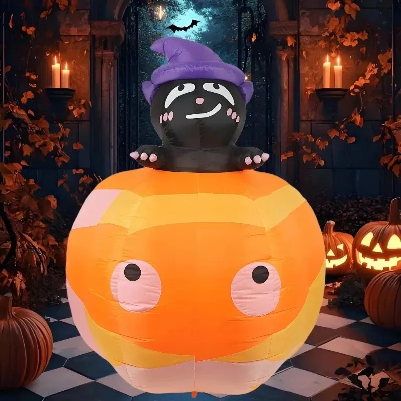 6FT Illuminazione natalizia Gatto nero seduto sulla zucca Decorazioni di Halloween Cortile esterno Decorazioni per case da giardino Modello giocattolo incandescente Esplosione