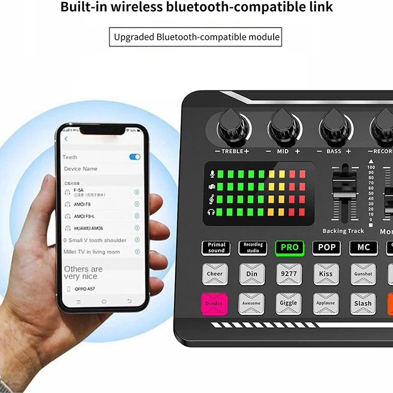 DJ Equipamento Sound Card Kit, Sound Card Console, Studio Placa De Som, Telefone Cabo De Mistura, Computador Live Voice Mixer, F998