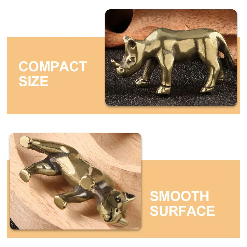 

Mini Rhino Ornaments Brass Craft Animal Rhinoceros Statues Desktop Miniature Decor Cabinet s Vintage
