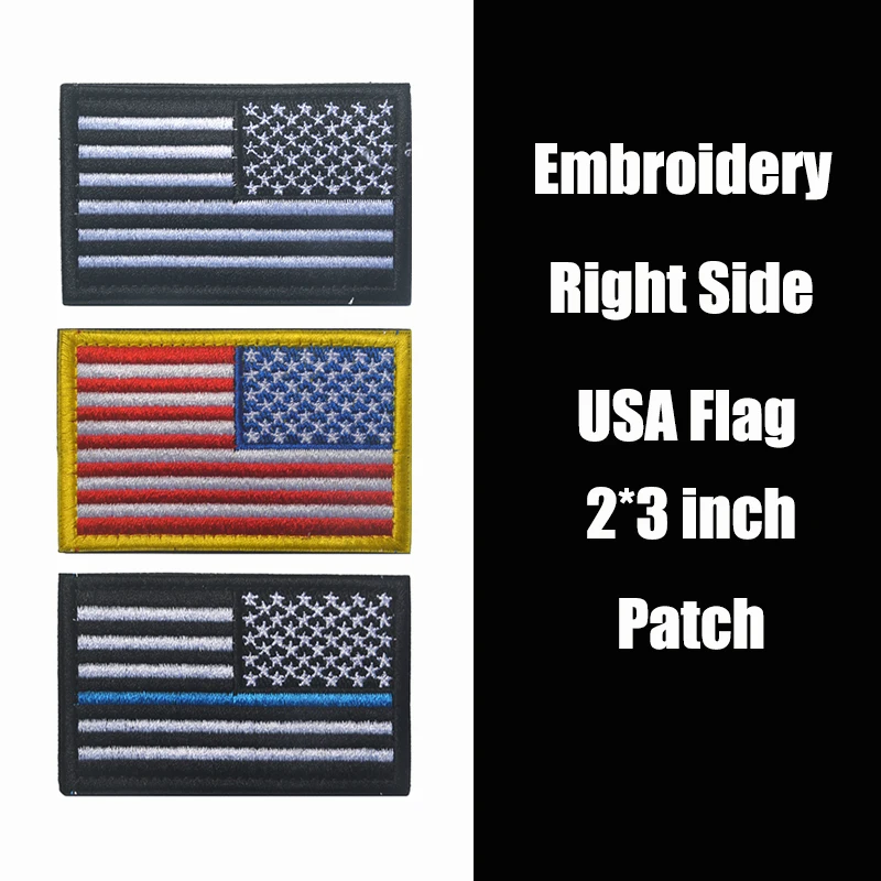 2*3 Inch Multiple Choice Color Square USA Right Side American Flag Embroidery Patch For Miltitray Fan Tactical Clothing Shoulder