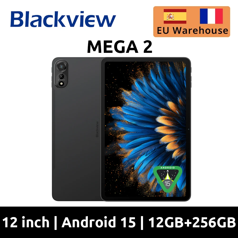 Black view mega 2 android 15 tablet 12 zoll 2k display 36(12 24) gb 256gb unisoc t615 9000mah batterie widevine l1 pad pc
