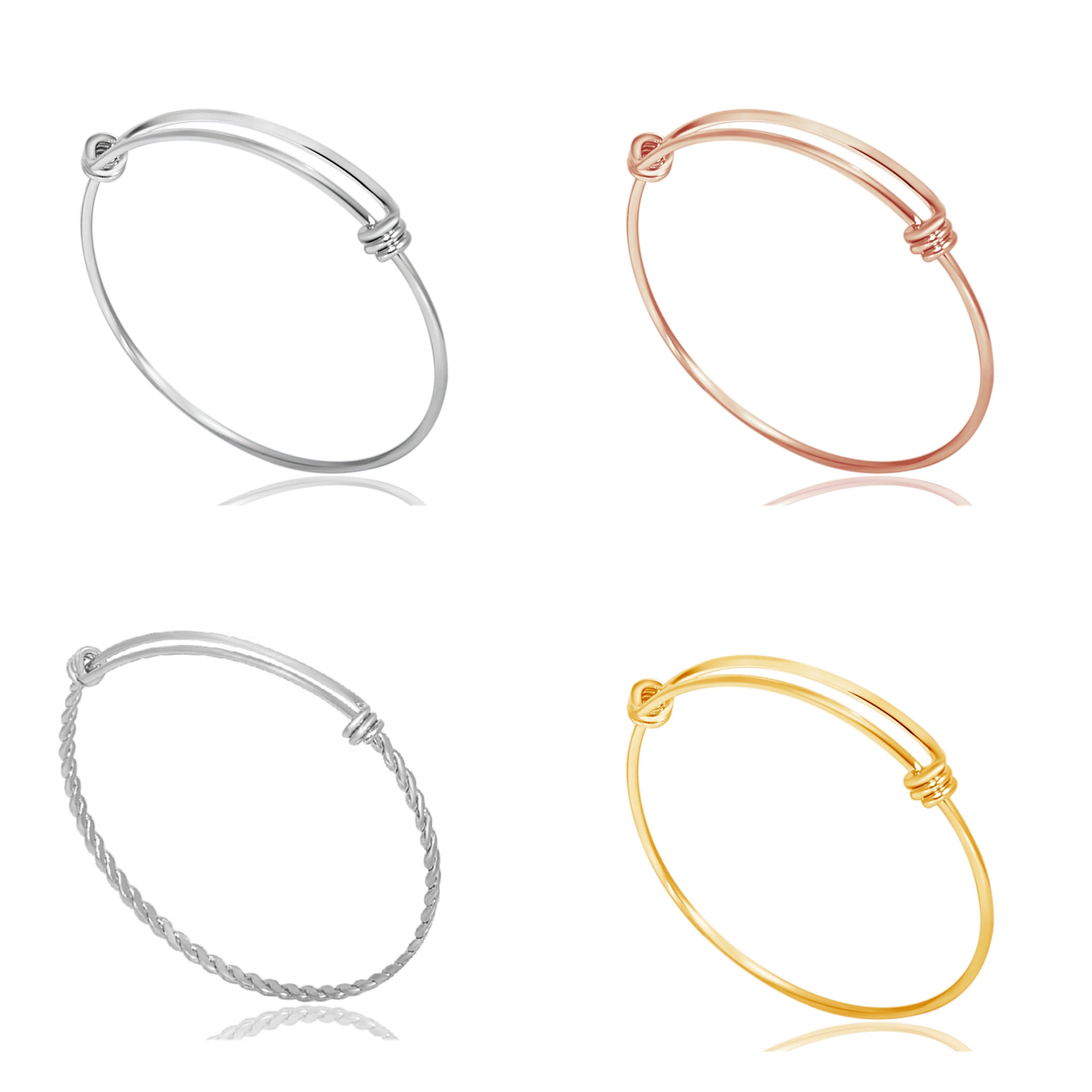 5Pcs/Lot 3 Colors Expandable Adjustable Wire Bangle & Bracelet  316L Stainless Steel Braided Bangle Smooth Bangles DIY Jewelry