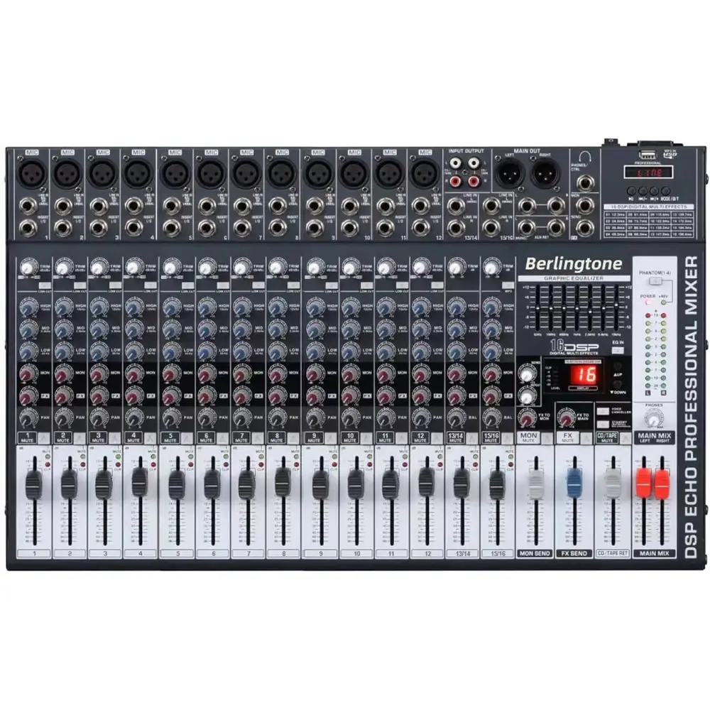 

-,16 Channel Proional Bluetooth Studio Audio Mixer - DJ Sound Controller, USB MP3 Player, 14 Micrope Jack, 7 Band EQ, 16 BIT Dig