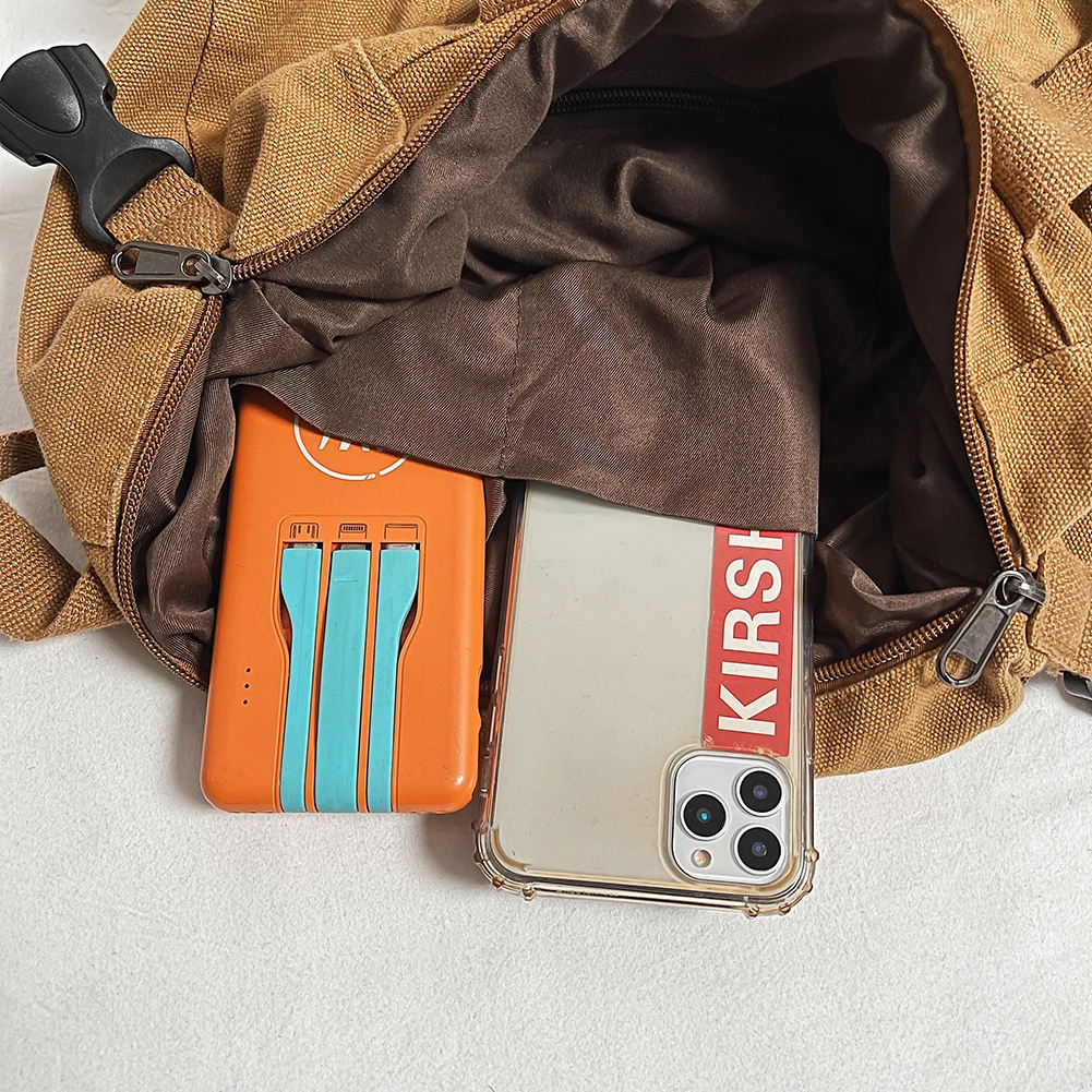 حقيبة ظهر قماشية كلاسيكية كاجوال Daypack بلون سادة حقيبة سفر جمالية هيبي Y2K للنساء والفتيات