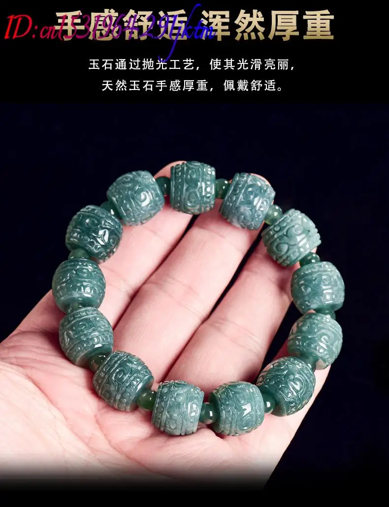 Natural Burmese Jadeite Carved Bead Bracelet Fashion Jewelry Real Jade Carved Gemstone Charm Talismans Bangle Gifts for Women view 5