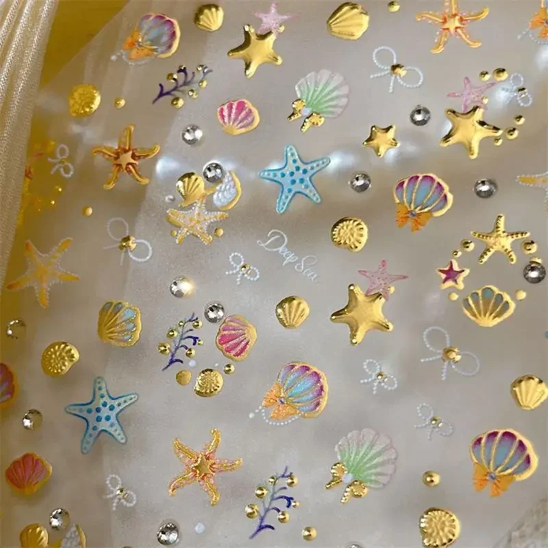Letnie naklejki 3D na paznokcie z motywem plaży i oceanu, naklejki z muszelkami, rozgwiazdami, ślimakami, muszlami, koralami, dekoracje do paznokci, naklejki do manicure, naklejki do salonu, DIY