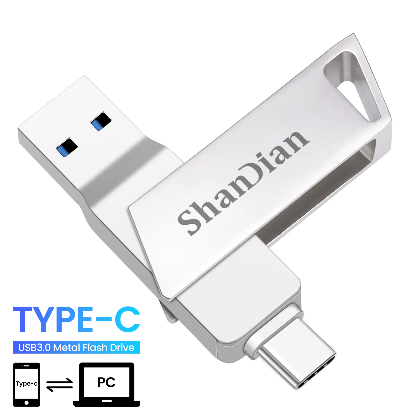 Logam U disk USB 3.0 2 in 1 TYPE C Rotasi Pen Drive USB Flash Drive 128GB 64GB Flashdisk USB Memory Stick 32GB hadiah Kreatif