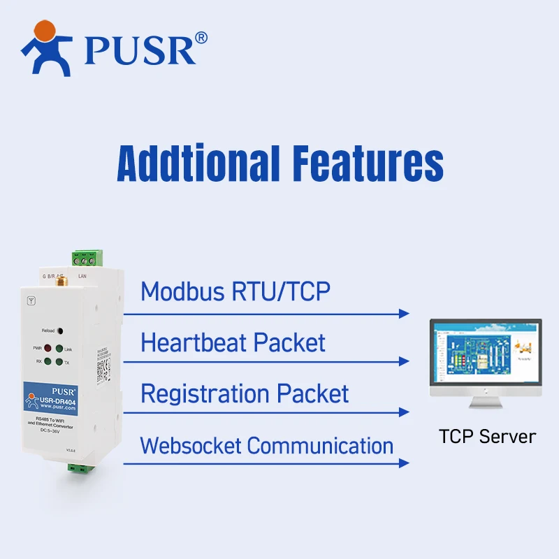 Picture 5: PUSR DIN-Rail RS485 to WiFi Ethernet Converter serial device server Modbus RTU to Modbus TCP with MQTT SSL/TL DR404