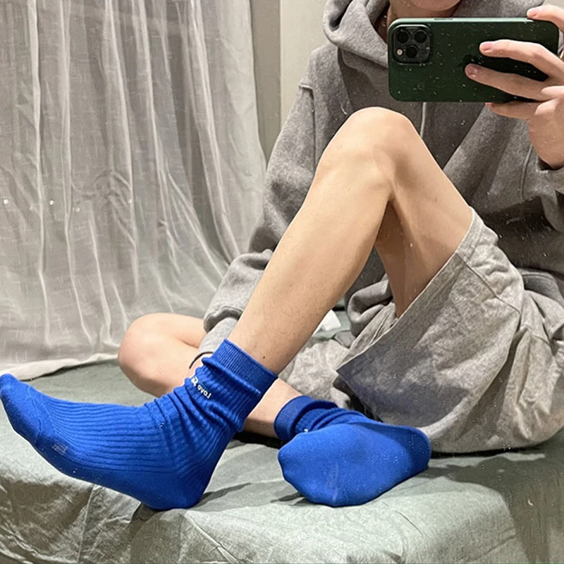 Men's Fashion Tube Socks Colorful Funny Long Socks Solid Color Stocking Breathable Cotton Unisex Stockings Men Women Sportswear