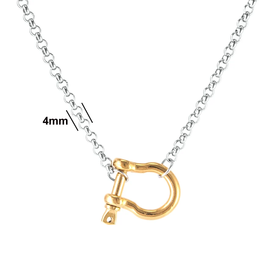 Waterproof 18K Gold Plated Stainless Steel Rolo Chain Bracelet Double Color Chunky Horseshoe Charm Party Jewelry Gifts