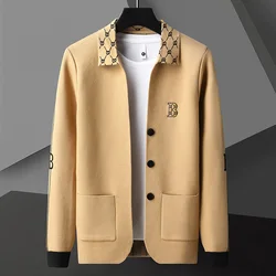 Luxury High Quality Designer New Spring and Autumn Men's Lapel Printed Business Casual Embroidery Cardigan Knitted Sweater Top