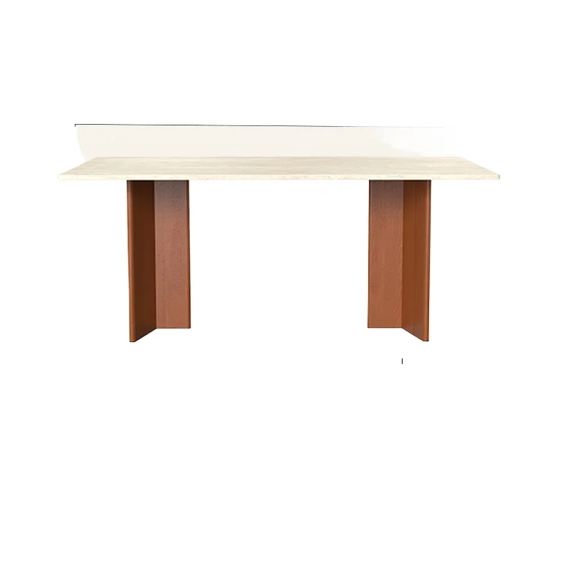 

Travertine slate retro, long oval table, medieval French style, small apartment for eating, dining table solid wood