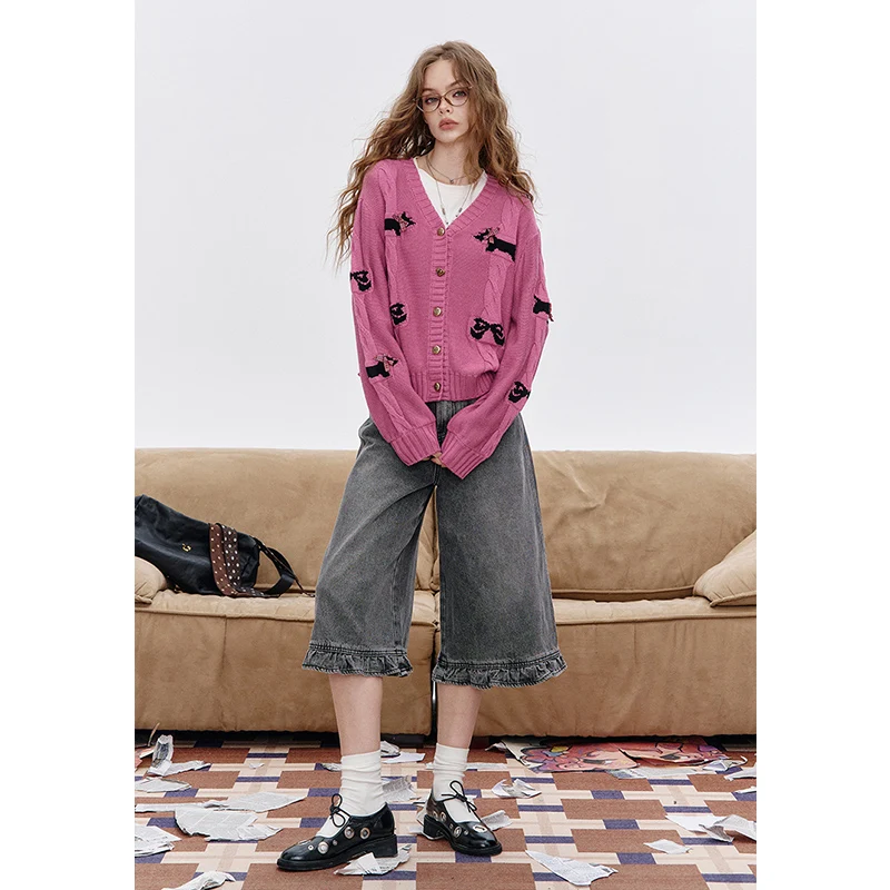 ELFSACK 2025 Cardigan maglione con decorazione 3D per cane carino nuovo arrivo autunno per donna