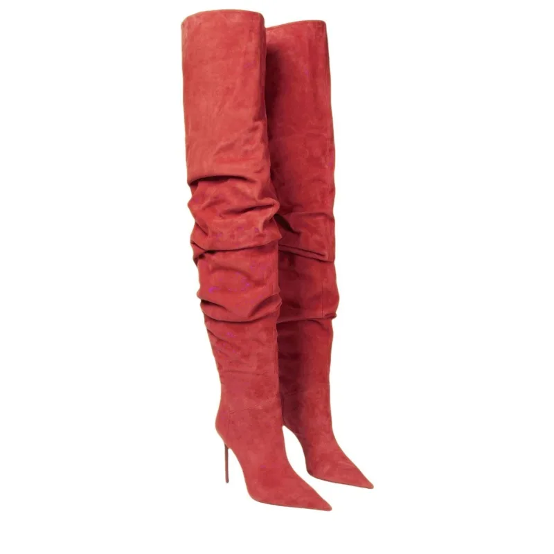 2024 Women\'s Autumn and Winter New High Heels Fashion Pleated Knee High Sleeve Boots European and American Four Season Boots
