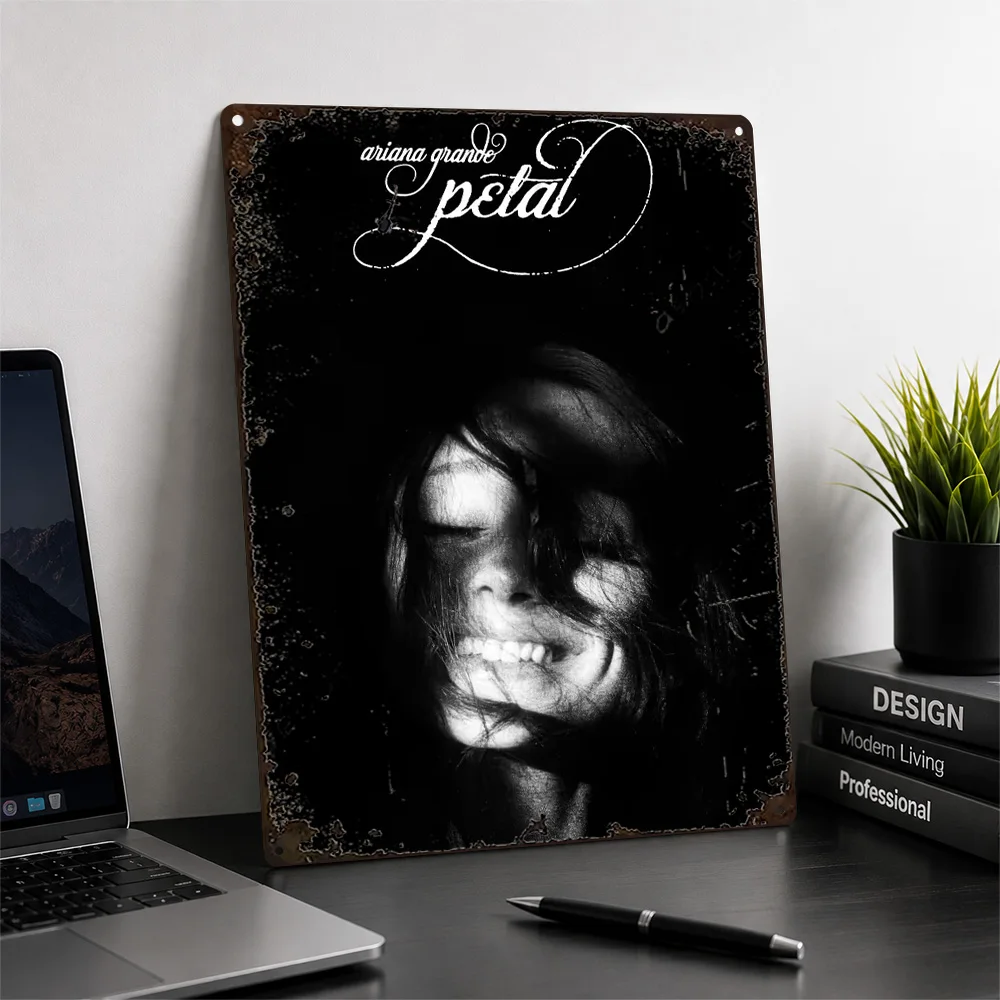 Ariana Grande Petal Portrait Printed Poster Monochrome Wall Art For Bedroom Personalized Aluminum Metal Sign Music Lover Gift