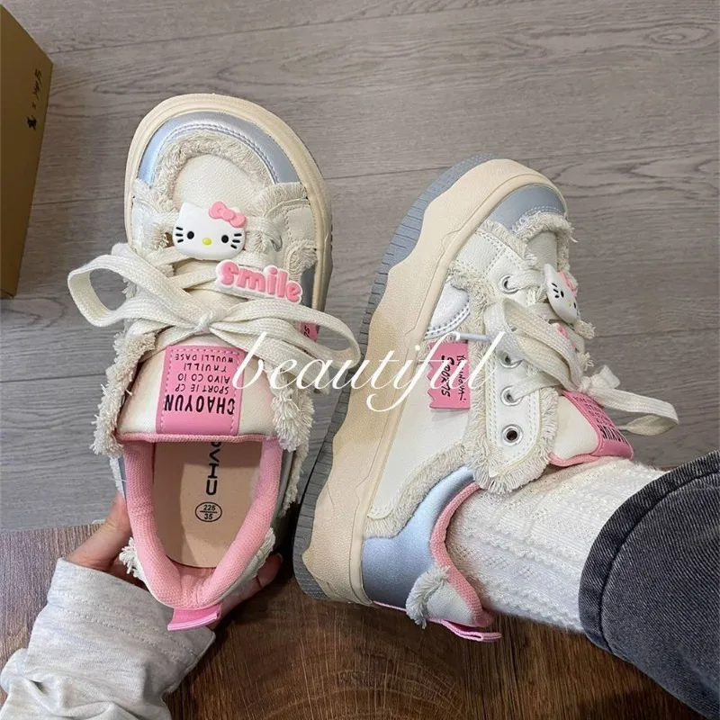 Sanrio Hello Kitty Co Branding Cute Platform Sneakers Female 2024 Spring New Original Platform Off White Shoes Girl Student Shoe