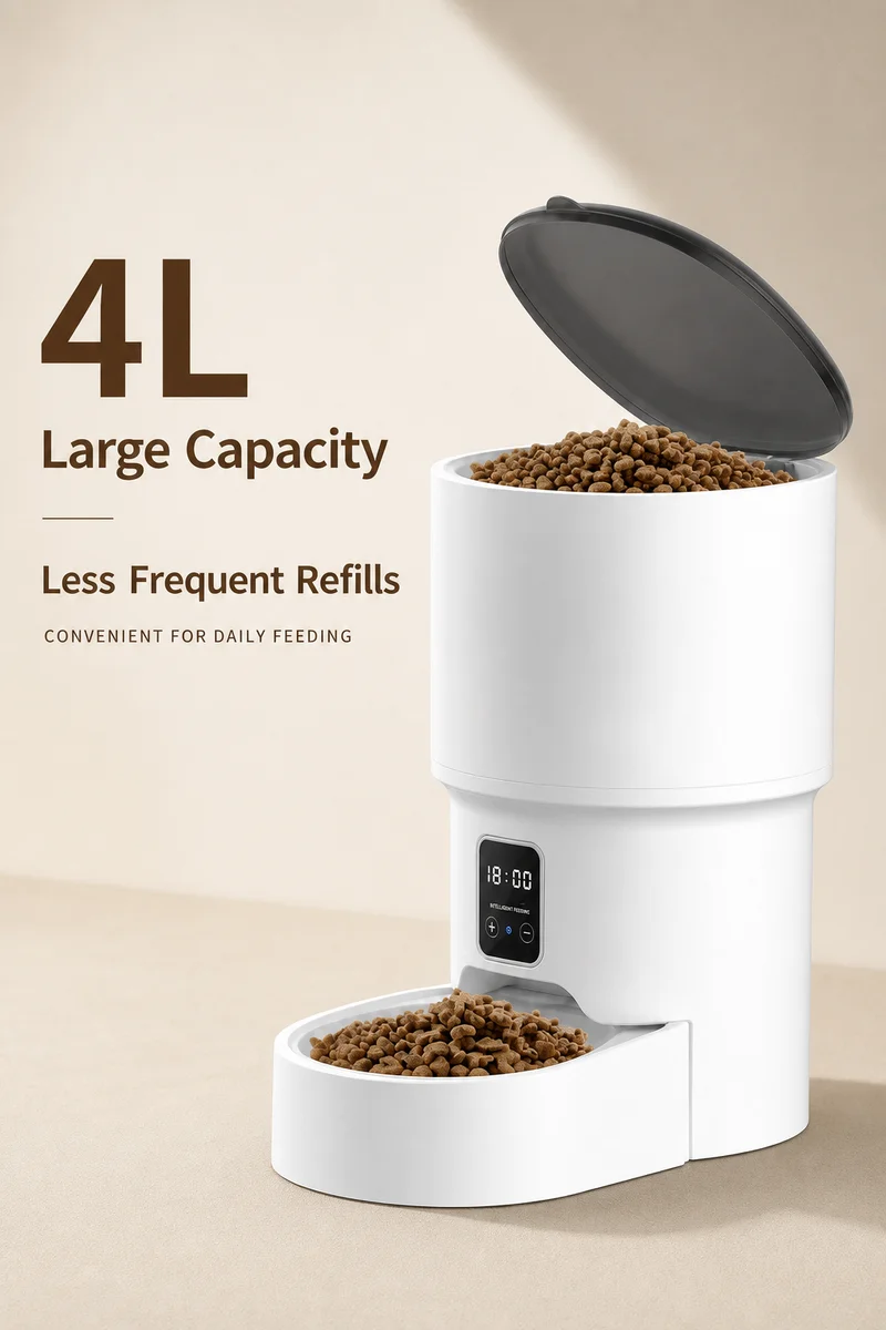 Smart WiFi Automatic Cat Dog Feeder 4L Large Capacity with WiFi , Timed + Portioned Feeding Remote Monitoring for Daily Routines