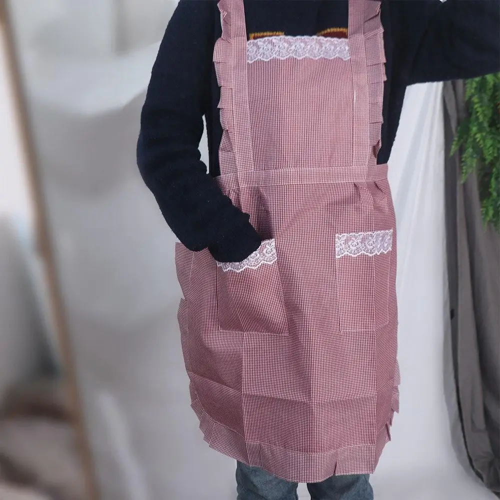 Adjustable Pink Lace Cooking Waterproof Princess Skirt Kitchen Work Clothes Apron with Pockets