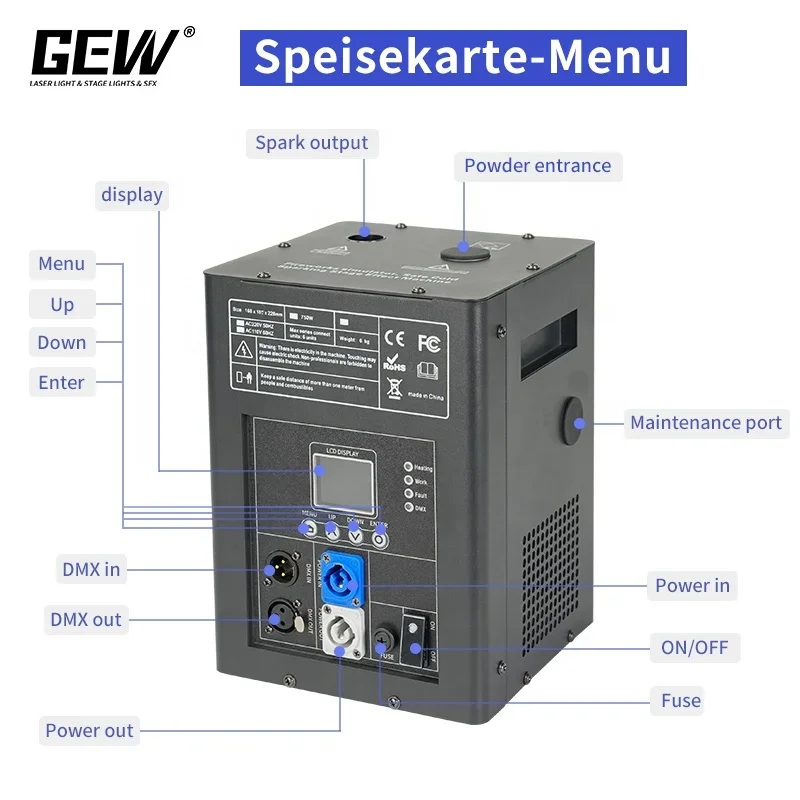 750W Stage Cold Sparkler Machine Wireless Remote Control For Wedding Stage Party Club