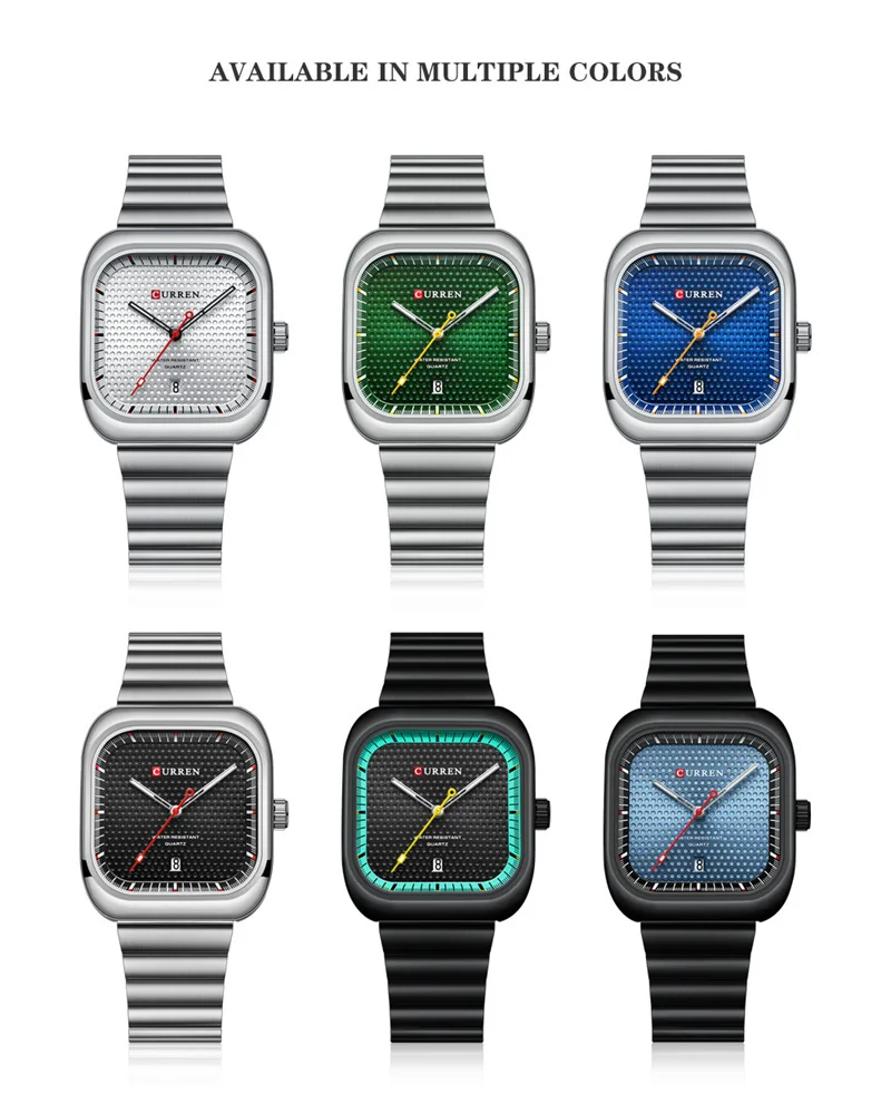 Curren 8460 Męski zegarek z bezpłatną wysyłką Kwadratowy modny stalowy zegarek męski Zegarek kwarcowy часы мужские наручные