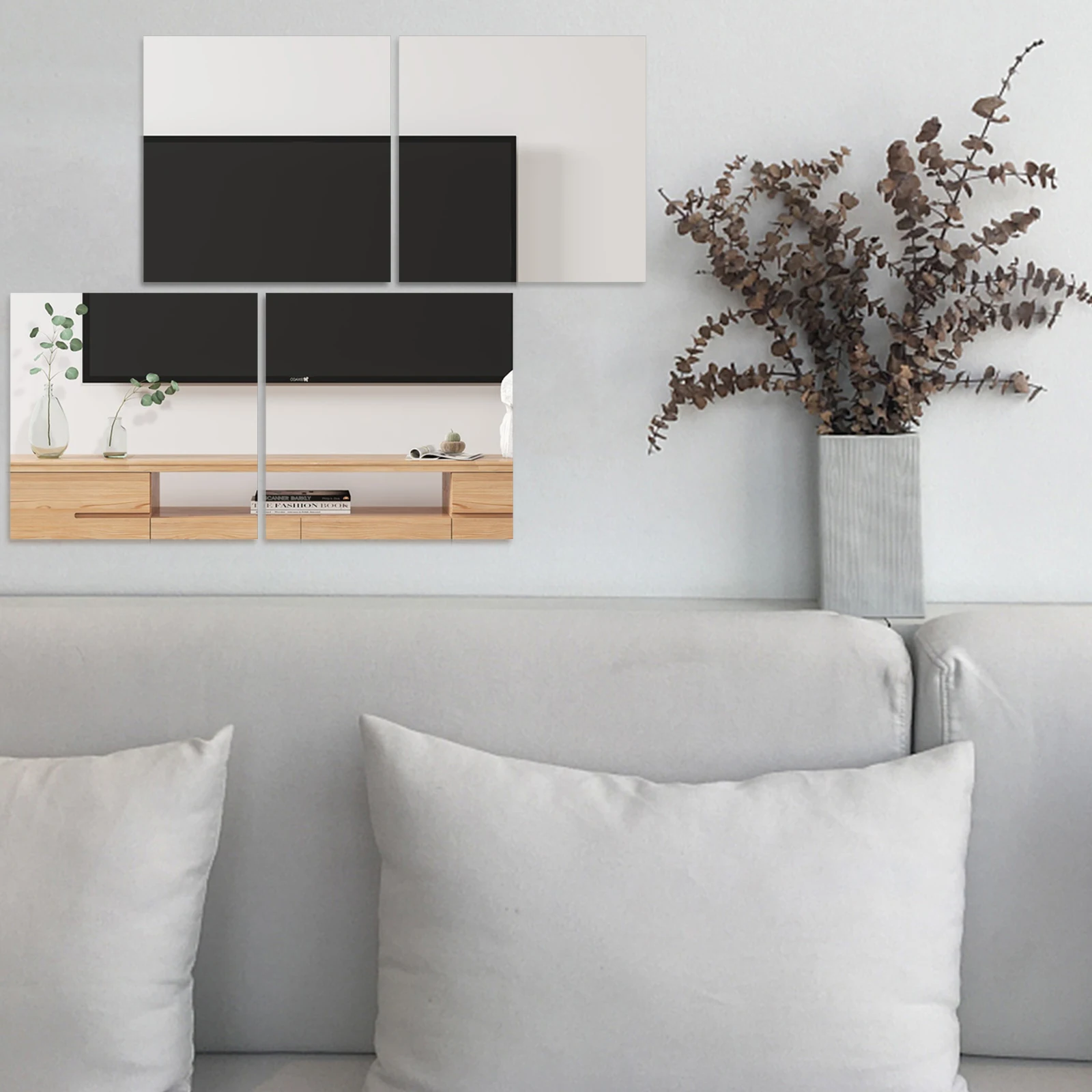 

Square Mirror Wall Sticker 30x30cm Black Self Adhesive Acrylic Decor Bedroom Living Room Plastic Mirror Decal Reusable