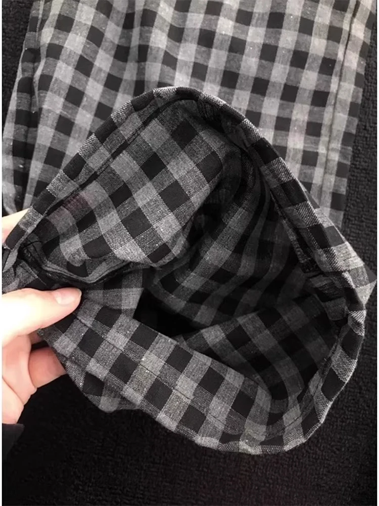 

Men's Summer Thin Qui Dry Wide Leg Plaid Pants Lazy Sle Anti-Mosquito Straight Tube Vintage American Pants Casual Leisure