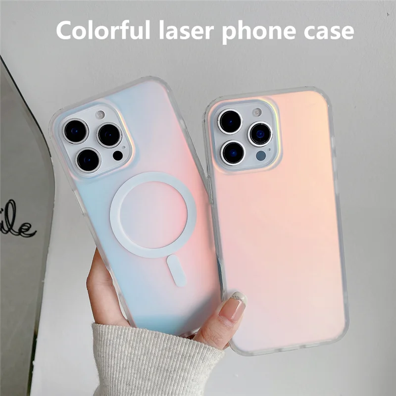 La funda esmerilada es adecuada para Apple 15 funda de teléfono con gradiente láser carcasa magnética para iphone 16 pro max 16pro 14