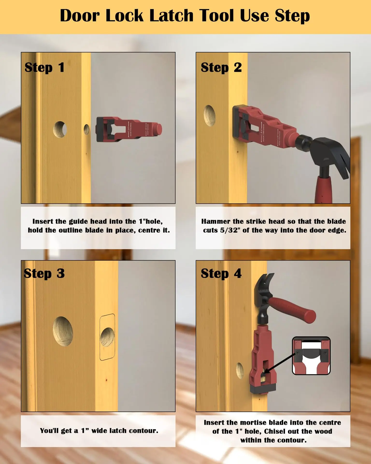 مزلاج نقر أداة مزلاج الباب مجموعة تركيب ل 1-3/8 ''أو 1-3/4'' سميكة باب خشبي مزلاج أداة تركيب المهنية