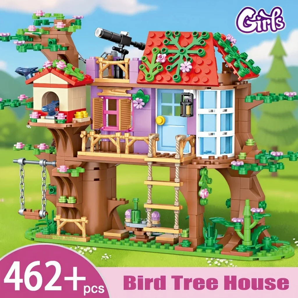 창의적인 블록 숲 동물 빌라 3D 건축 모델 MOC DIY 스트리트 뷰 장식 어린이 크리스마스 생일 선물