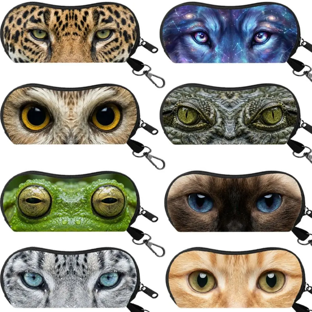 

Nylon Sunglasses Storage Bag with Keyring Cat Pattern Hanging Sunglasses Durable Solid Color Sunglasses Pouch