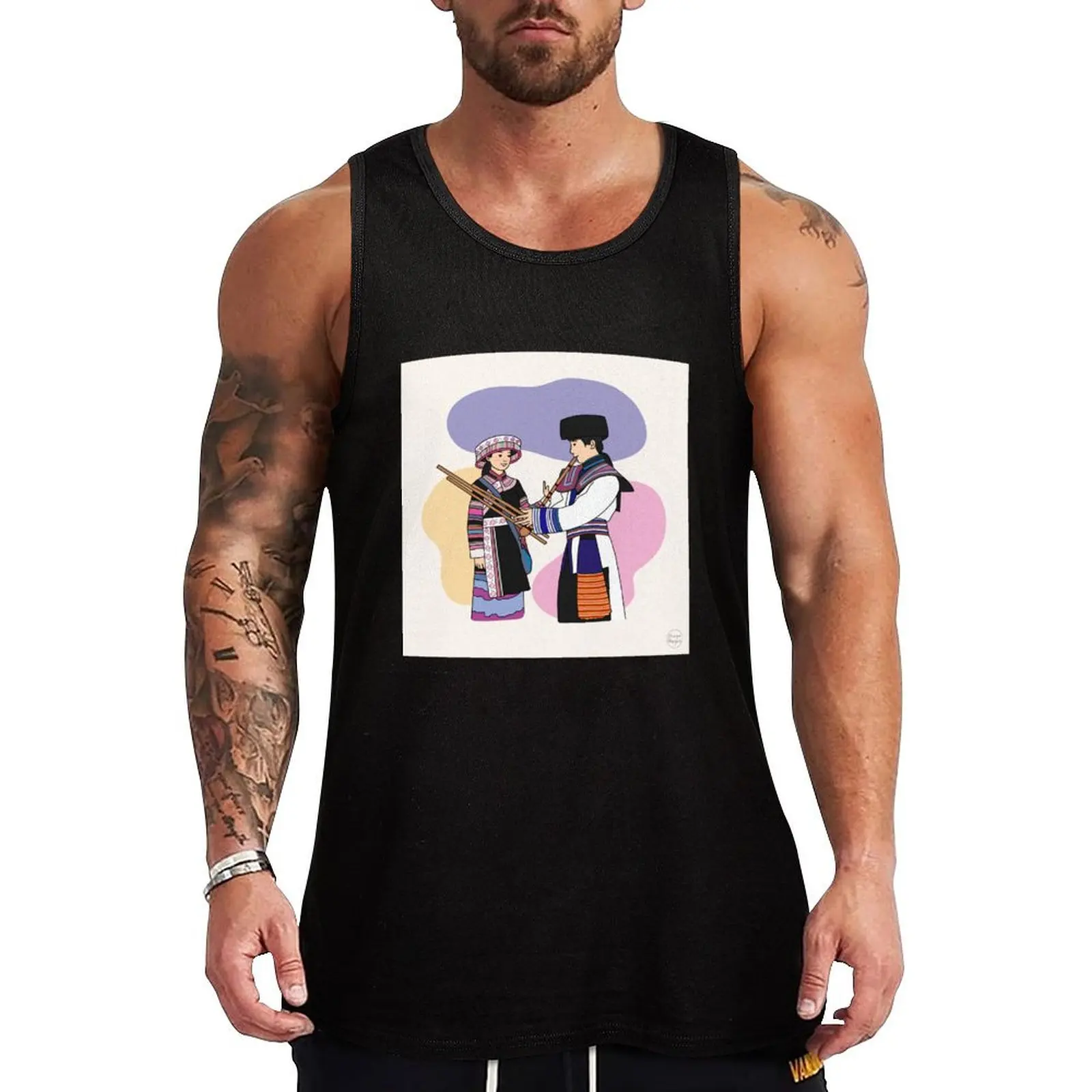 

Hmong Couple Instrument (meiyudesigns) Tank Top Men sleeveless tee running shirt underwear Gym man summer clothes for men
