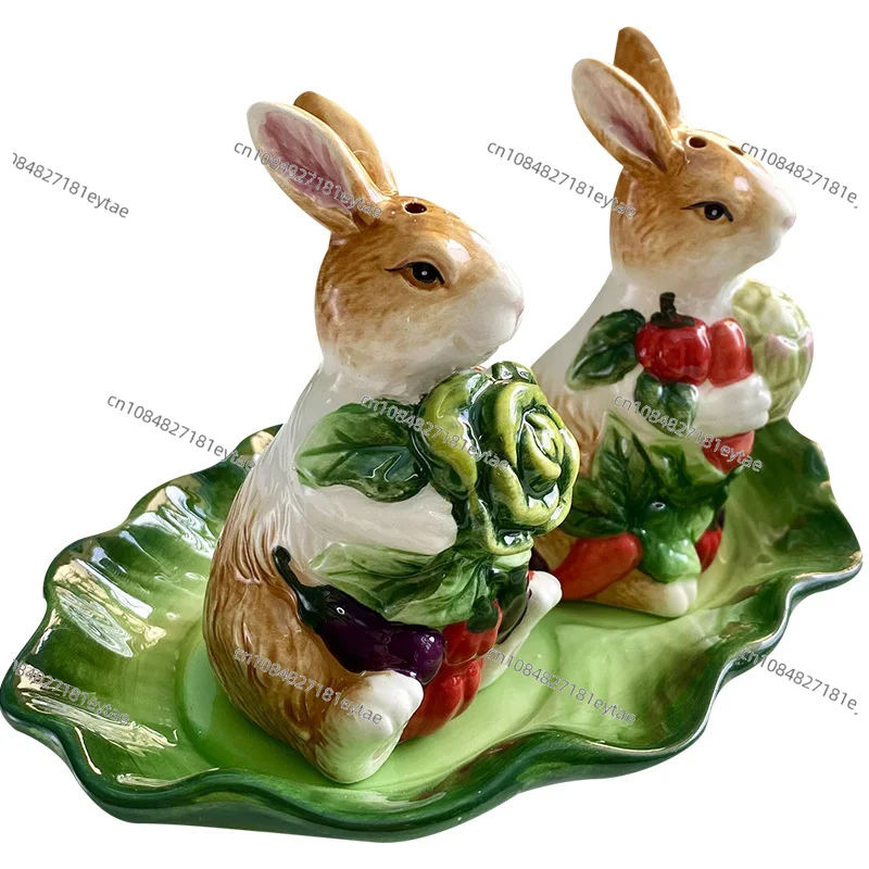 

Европейские керамические солонки и перечницы в виде кроликов, 2 шт., с подносом, для декора кухонного стола