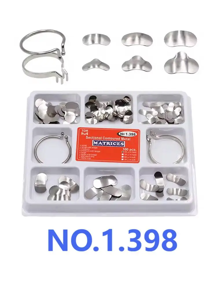 100pcs/Box Dental Sectional Matrix System NO.1.398 Dental Sectional Matrix Band Resin Clamping/Seperating Ring Dentist Tools