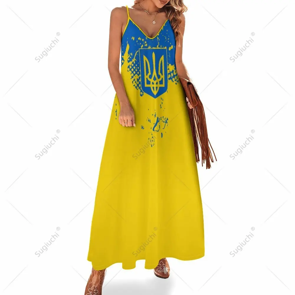 Long Dresses Dress Ukraine Flag Gain Print New Casual Sleeveless Women\'s V-Neck Printed Dress Swing Retro Dresses