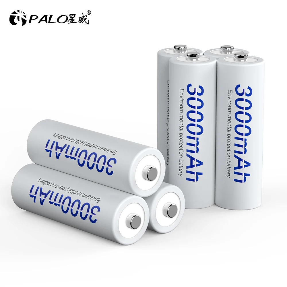 Palo 1.2V 3000mAh AA Batteria ricaricabile NI-MH Nimh Batterie AA ricaricabili per fotocamera Torcia per auto giocattolo + Caricatore a 8 slot