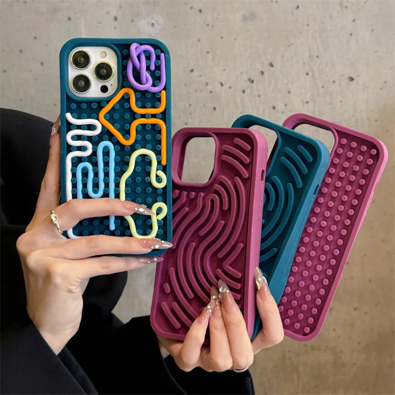 Kreative DIY Angst Relief Stress Twistable Sensorische Telefon Fall Für iPhone 16 15 12 13 14 Pro Max Plus Silikon stoßfest Abdeckung