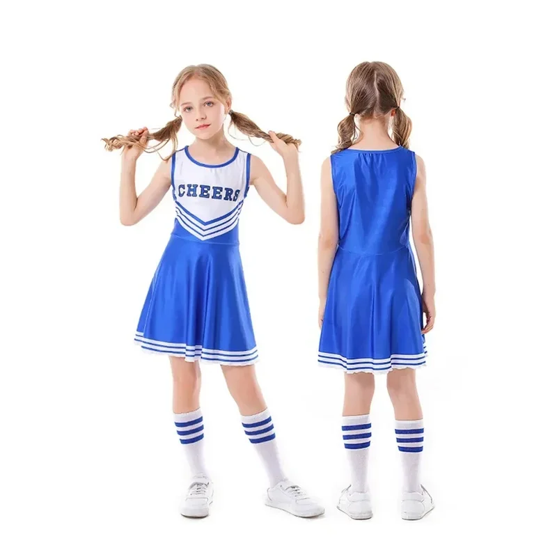 Vestido de disfraz de porristas para niños, vestido de fútbol sin mangas para bebé, vestido de actuación en escenario para colegiala