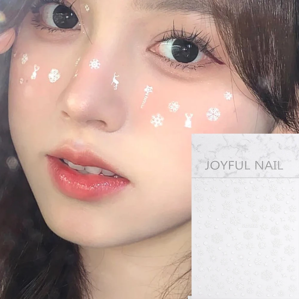 3D Face Eyes Party Makeup Tattoo Sticker Christmas White Snowflake Sticker Self-adhesive Mixed Crystal Face Decoration Sticker