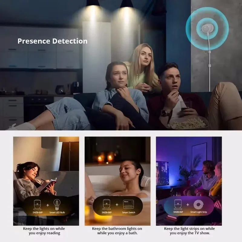 SONOFF Zigbee czujnik obecności człowieka SNZB-06P wykrywanie obecności wykrywanie światła inteligentna automatyka domowa dla Google Alexa Alice