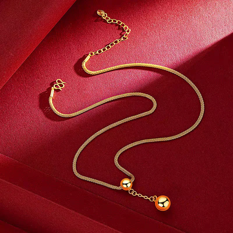 الفاخرة 24K 9999 الذهب الخالص الذهب الحقيقي ثعبان العظام الخرز قلادة المرأة سلسلة الترقوة