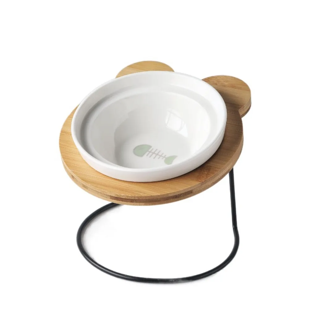 

With Wooden Stand Ceramic Cats Bowl Single Bowl Anti Slip Tilted Cat Dish Protects Cervical Spine Anti Vomiting