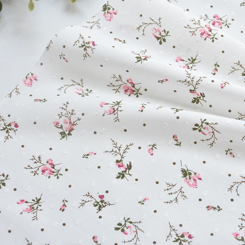 Cotton Fabric with Cut Flower and Scissor Pattern for Dresses, Skirts, and Children's Clothing Sewing Cloth, 150x50cm
