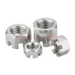 Stainless Steel GB6181 M6 M8 M10 M12 M14 M16 Slotted Round Lock Hexagon Head Hex Slotted Castle Crown Nut Hexagon Slotted Nuts