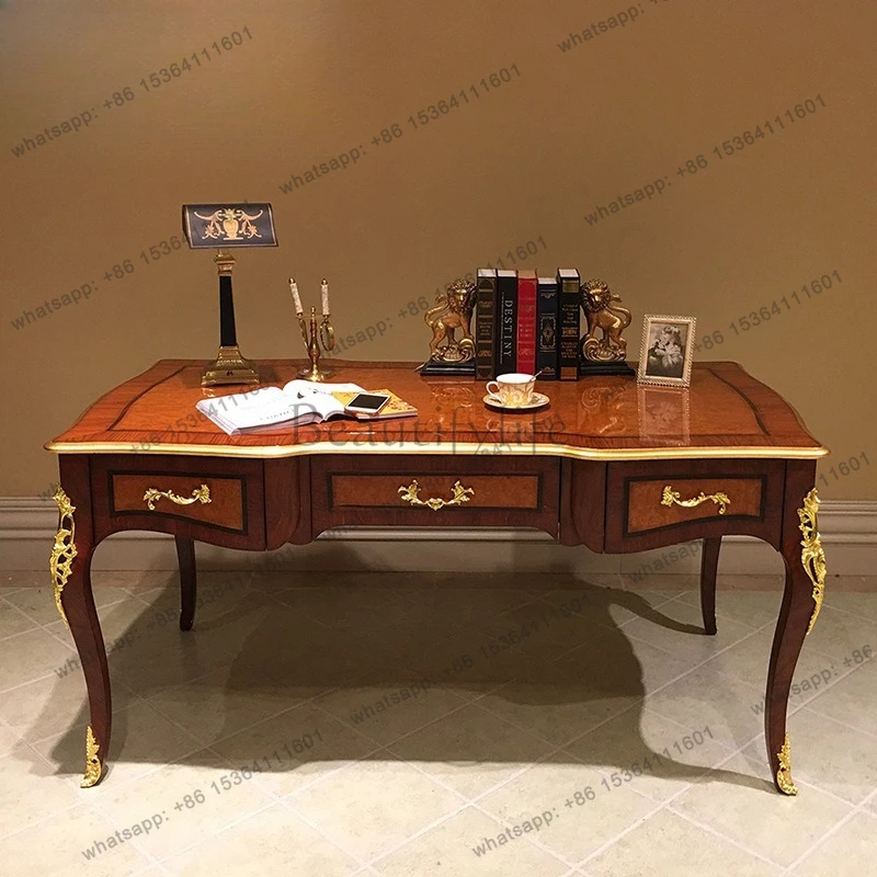 

Enlarge desk, villa, mansion study, mahogany carved English home writing desk