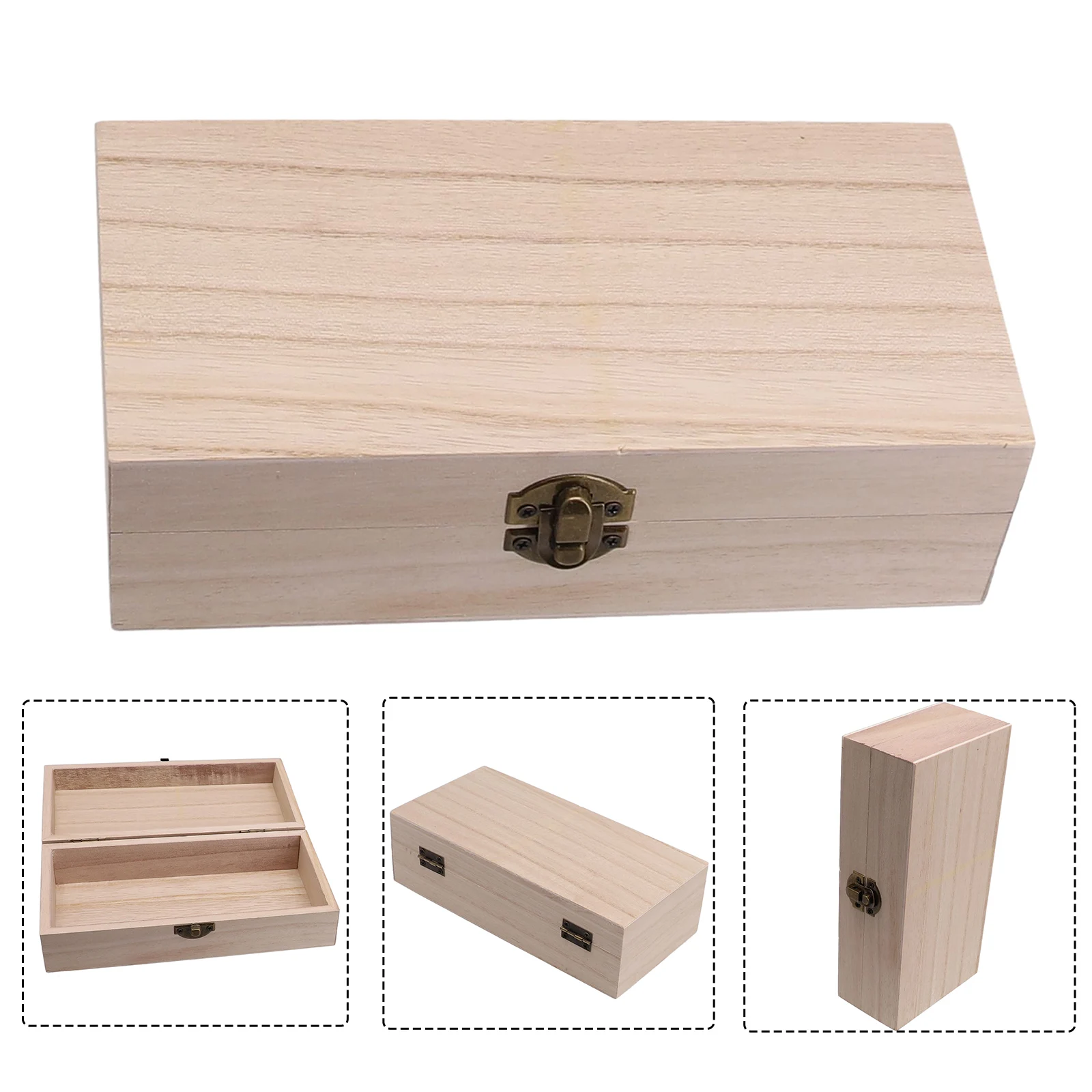 1pc Wooden Storage Box With Metal Retro Buckle Rectangular 20x10x6cm For Tea Coffee Beans Retro Buckle Clamshell Jewel Box