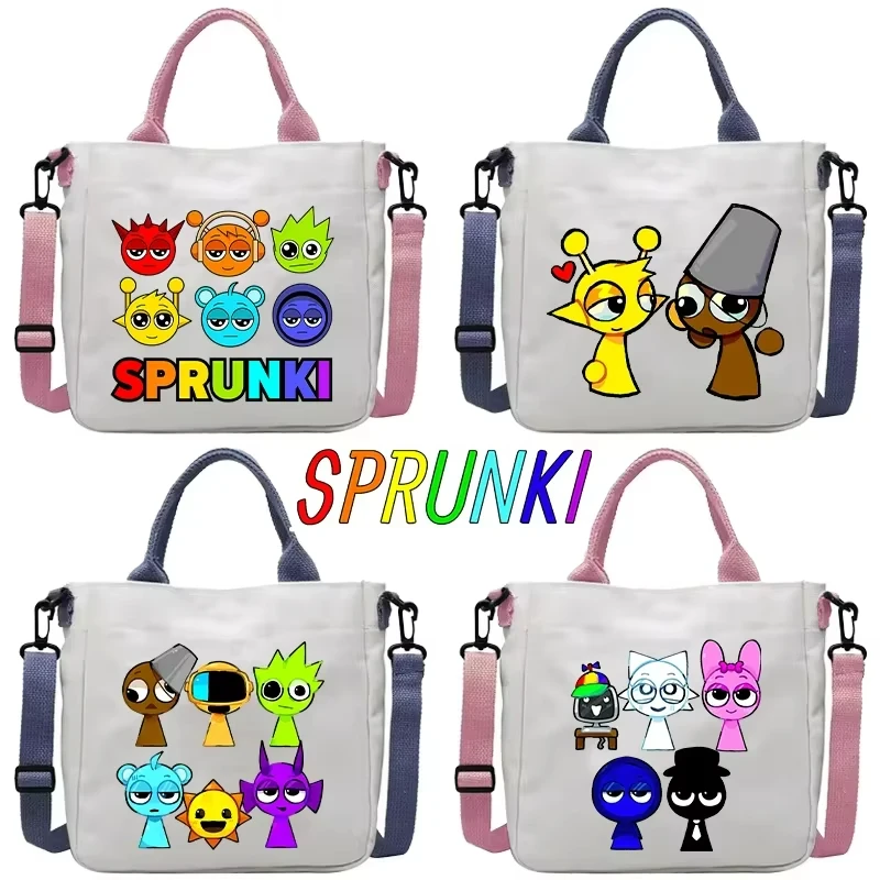 

Sprunki большая вместительная модная сумка на плечо Incredibox, холщовые сумки, сумки-тоут, сумки с героями мультфильмов, женские сумки для покупок, подарки для детей