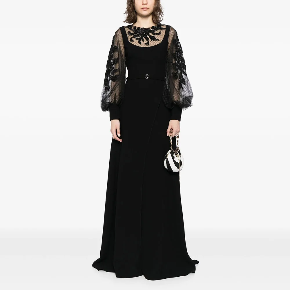 

Customized Black O-Neck Long Evening Dresses Elegant Formal Occasion Prom Gowns Sequined 2025 Floor Length Prom Dresses