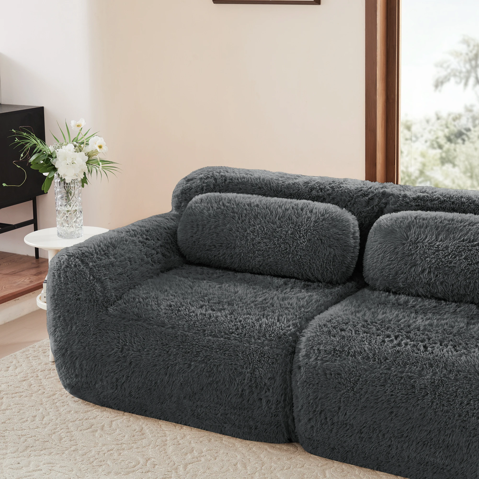 Canapé nuage sans accoudoirs en tissu peluche avec coussin, canapé modulaire sans structure, mobilier de salon ultra-doux et doux pour la peau, mousse haute résilience 32D, disposition flexible en forme de L ou en U, aucun assemblage requis