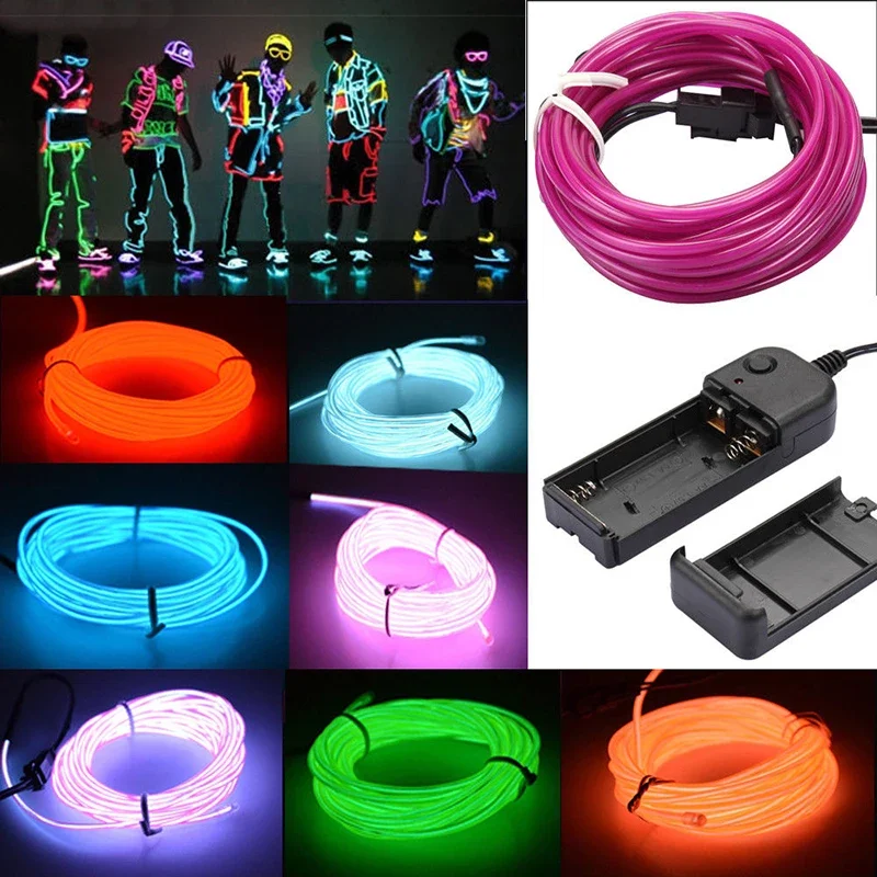 1m 3m 5m Glow EL Wire Neon Cable for Christmas Dance Party DIY Costumes Light AA Battery USB Control Lamp 2.3MM Rope LED Strip