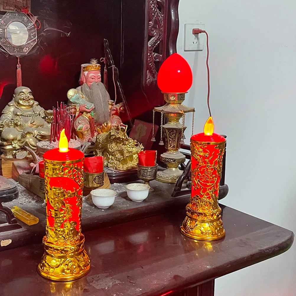 

1Pair LED Lamp Chinese Style Electronic Flameless Candles for Worship Table Decor Buddha Light Spiritual